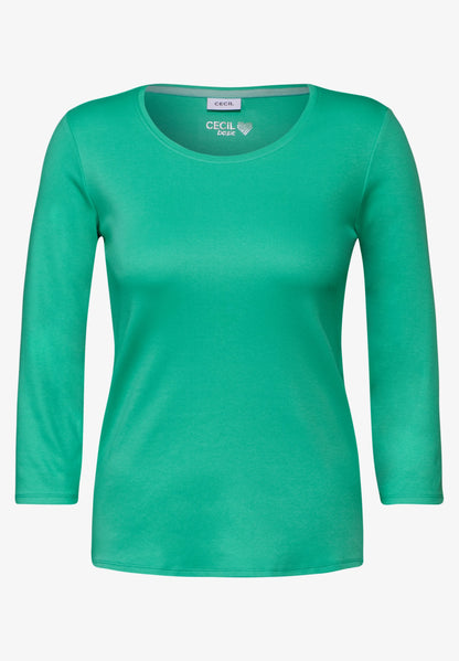 Basic 3/4 Sleeve Top with Round Neck, Aventurine Green