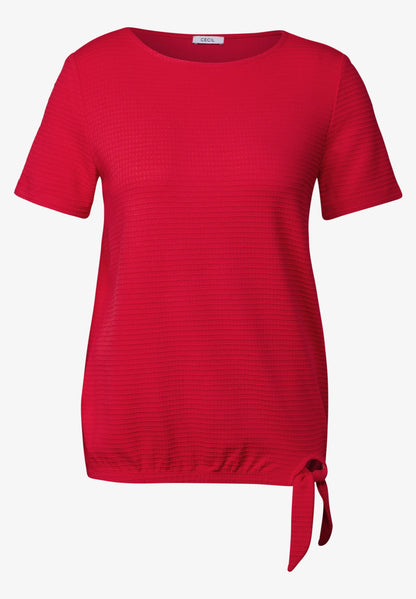 Knot Detail T-Shirt with Boat Neck, Glazed Apple Red