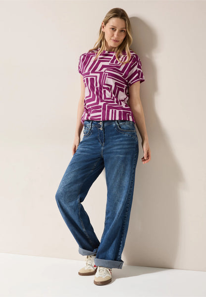 Geometric Print T-Shirt with Button Detail