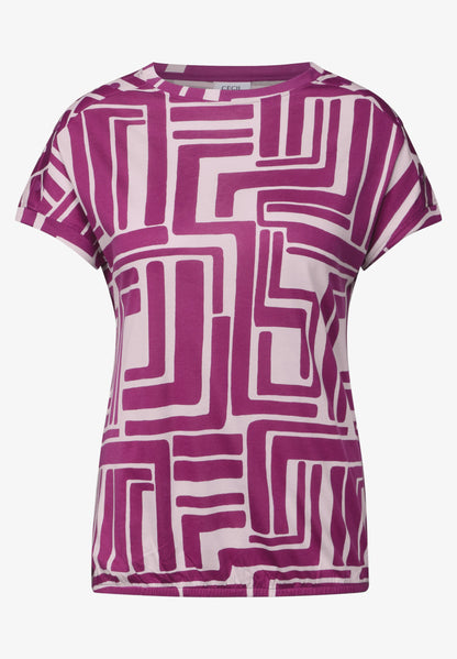 Geometric Print T-Shirt with Button Detail