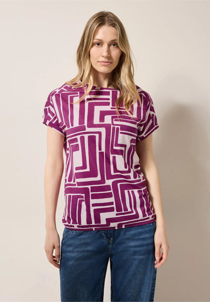 Geometric Print T-Shirt with Button Detail