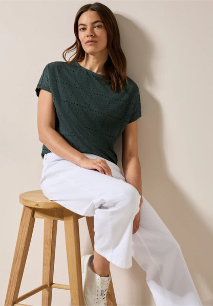 Casual T-Shirt with A Perforated Design, Charcoal
