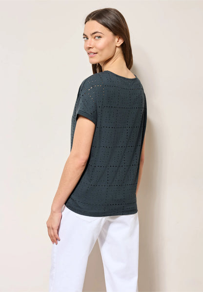Casual T-Shirt with A Perforated Design, Charcoal