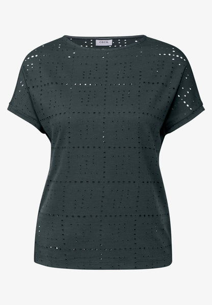 Casual T-Shirt with A Perforated Design, Charcoal