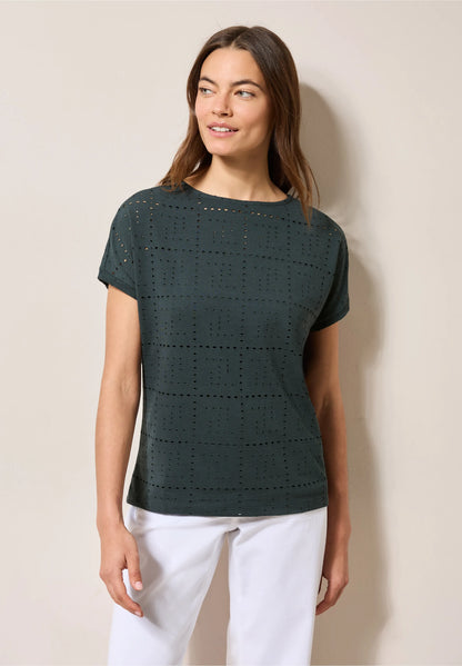 Casual T-Shirt with A Perforated Design, Charcoal
