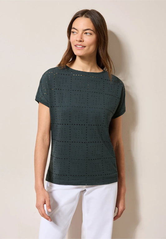 Casual T-Shirt with A Perforated Design, Charcoal