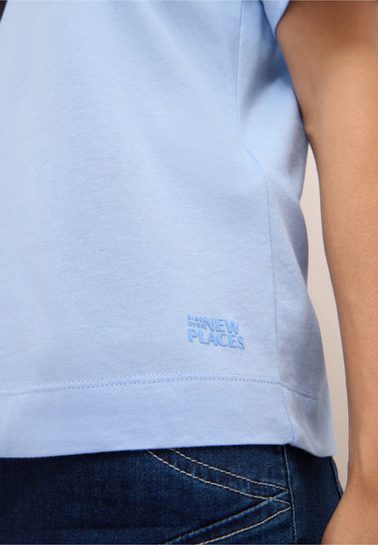 Button Front Jersey Top with Short Sleeves, Light Sky Blue