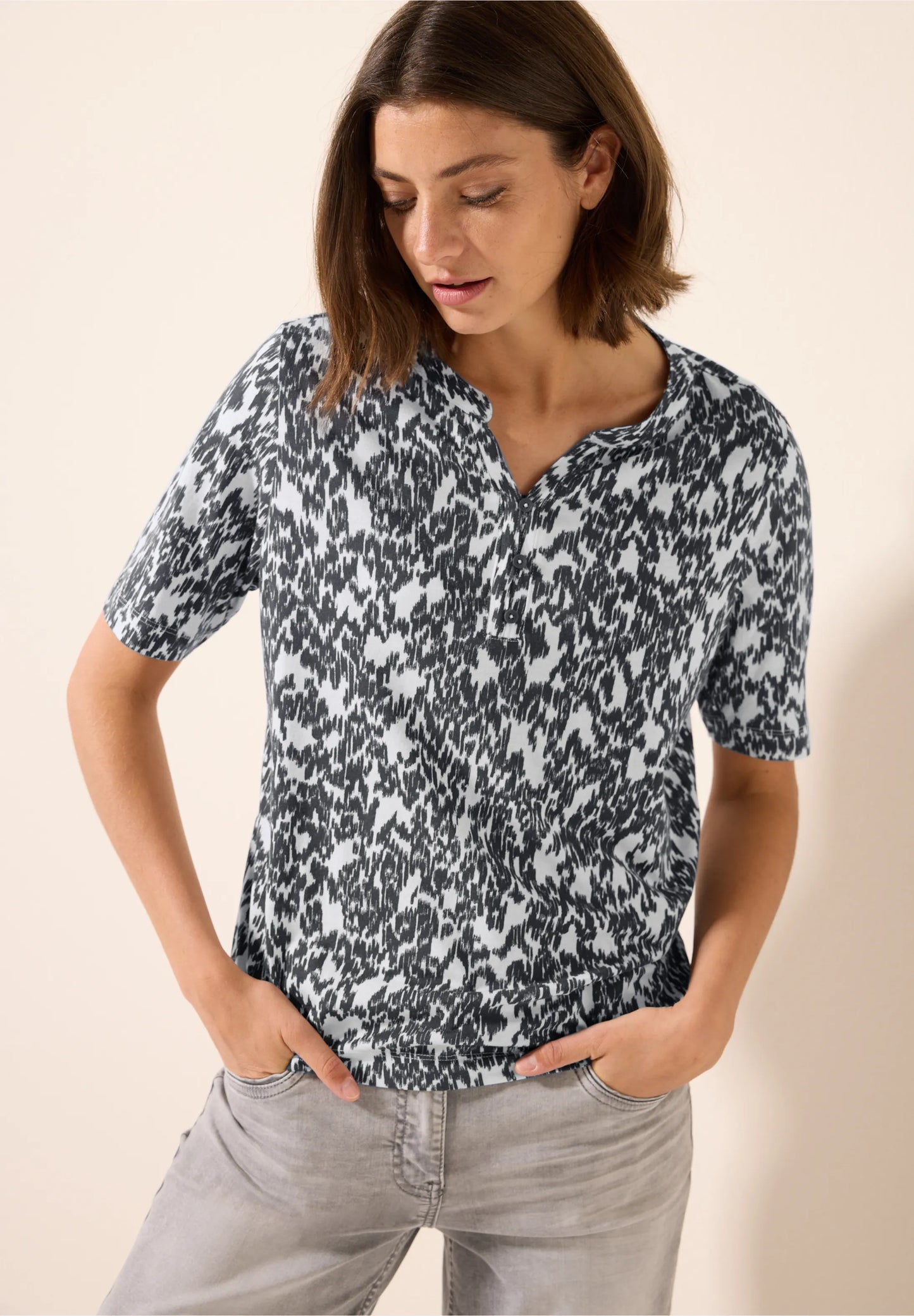 Printed Notch Neck T-Shirt