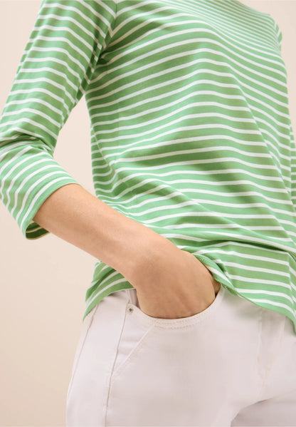 Striped Top with Boat Neck, Fennel Green