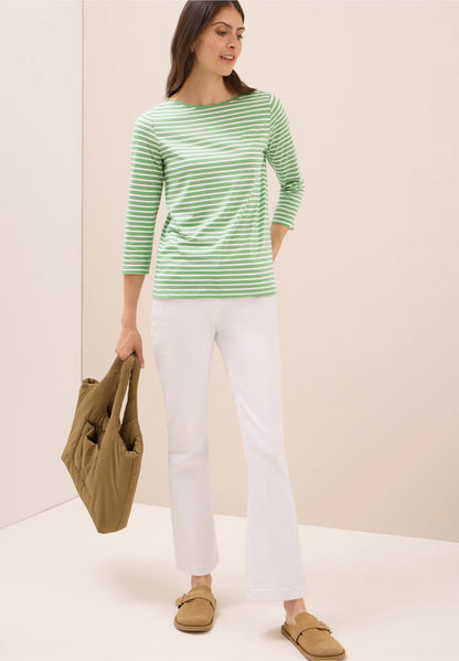 Striped Top with Boat Neck, Fennel Green