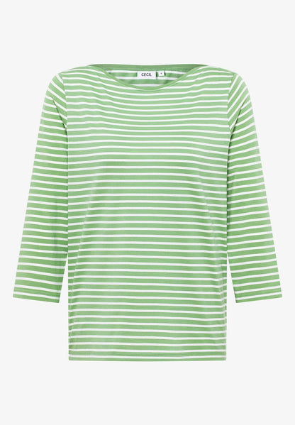 Striped Top with Boat Neck, Fennel Green