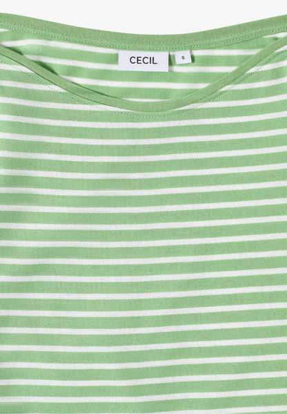 Striped Top with Boat Neck, Fennel Green