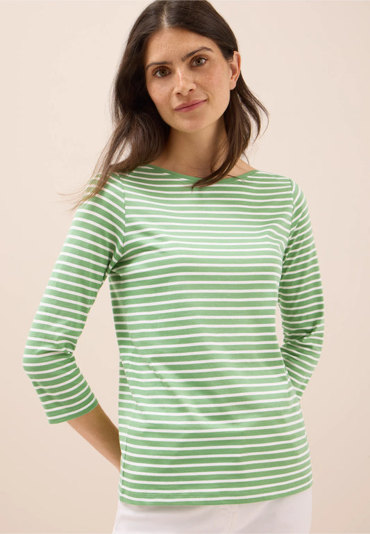 Striped Top with Boat Neck, Fennel Green