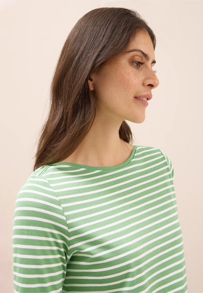 Striped Top with Boat Neck, Fennel Green