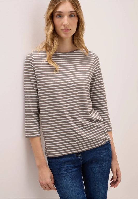 Striped Top with Boat Neck, Cocoa Taupe