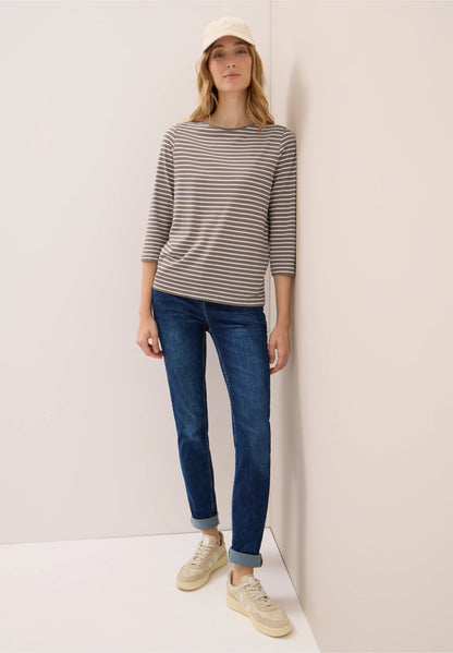 Striped Top with Boat Neck, Cocoa Taupe