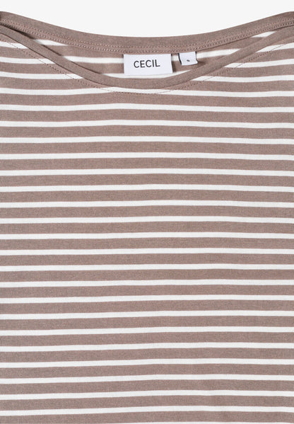 Striped Top with Boat Neck, Cocoa Taupe