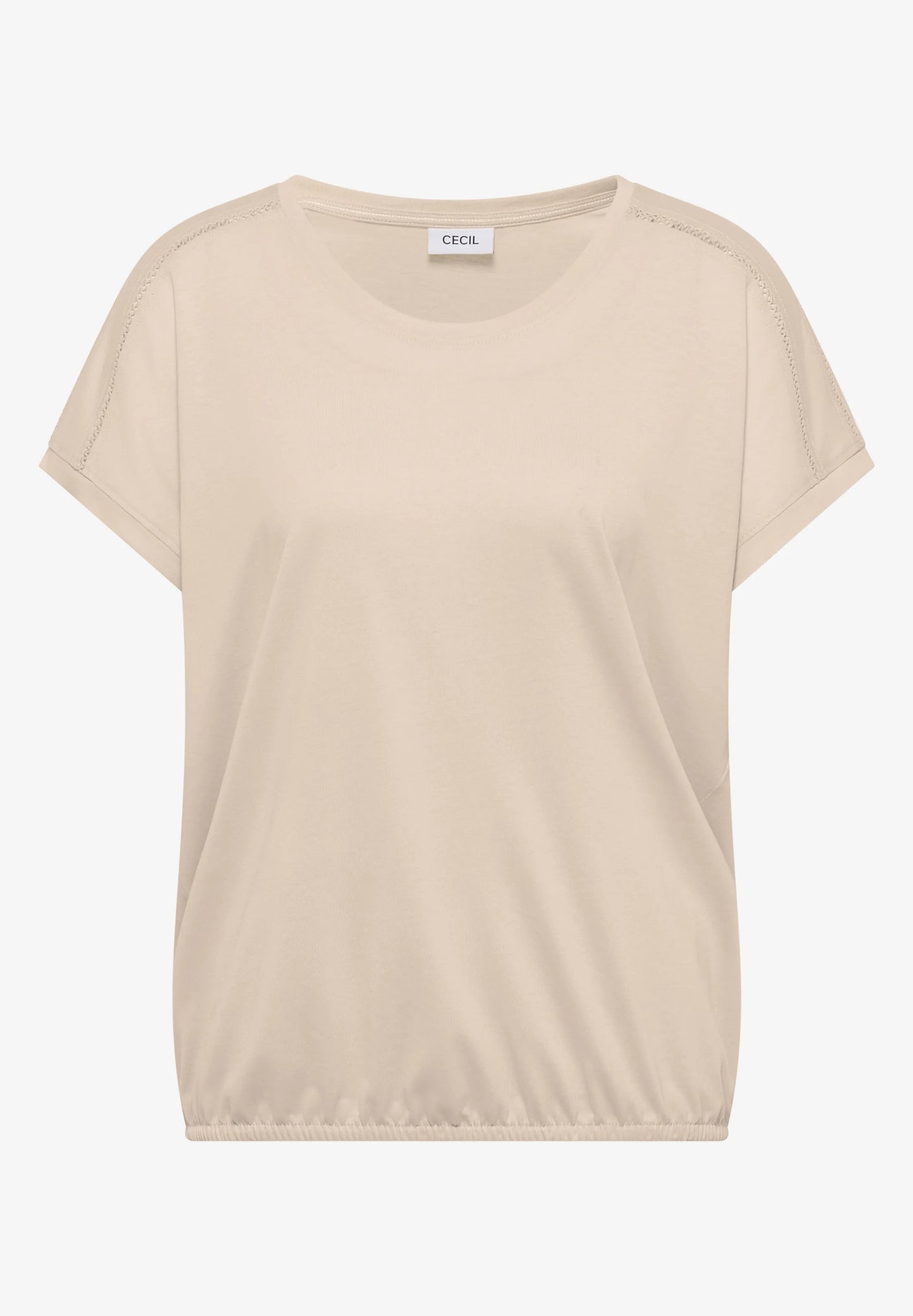 V-Neck T-Shirt with Lace Detail, Beige