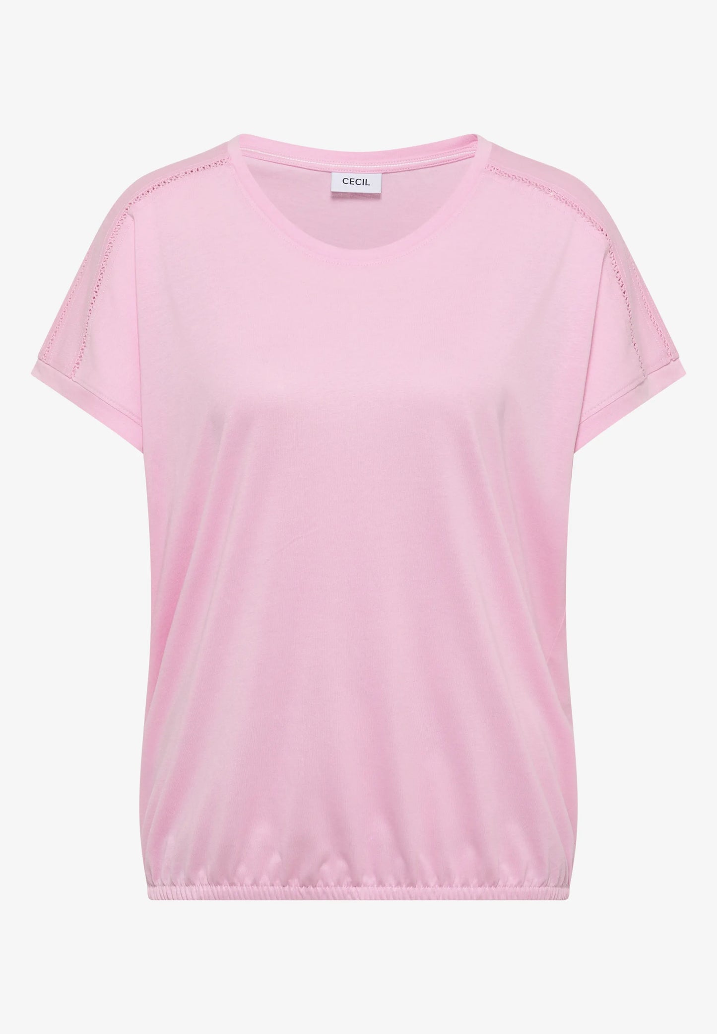 V-Neck T-Shirt with Lace Detail, Pink