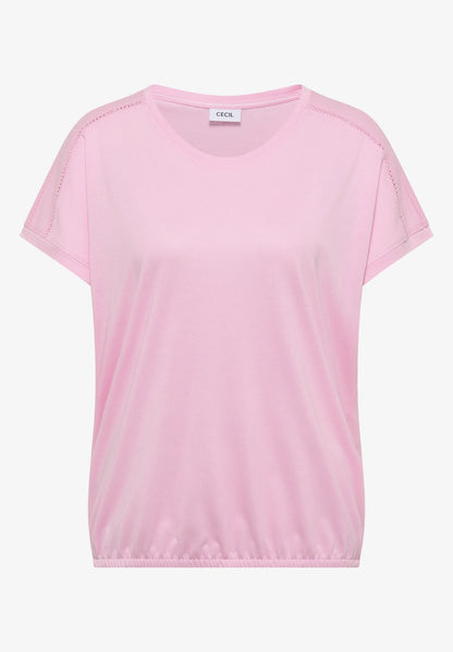 V-Neck T-Shirt with Lace Detail, Pink
