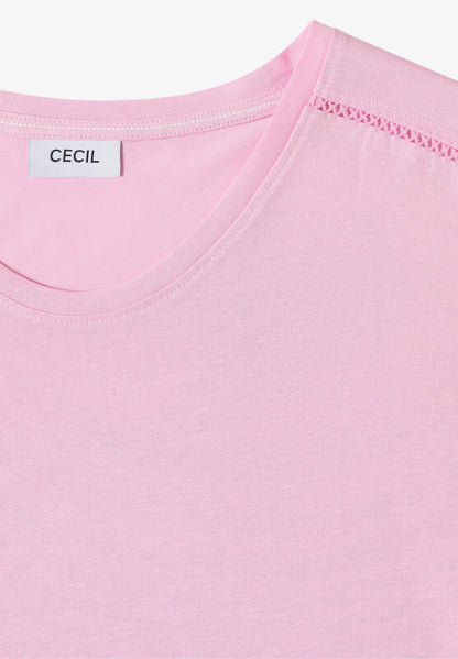 V-Neck T-Shirt with Lace Detail, Pink