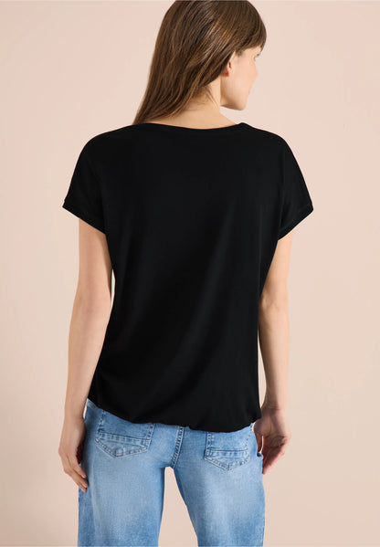 V-Neck T-Shirt with Lace Detail, Black