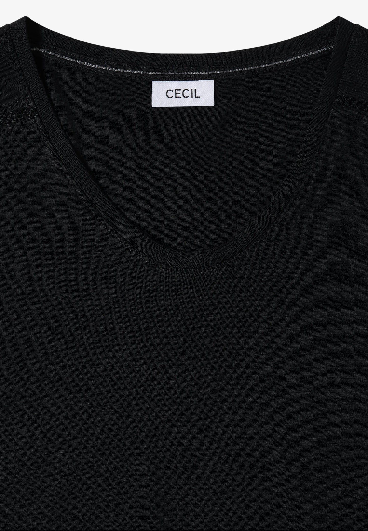 V-Neck T-Shirt with Lace Detail, Black