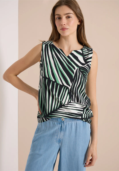 Sleeveless Tropical Print Cotton Top