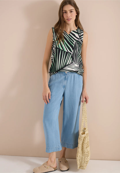 Sleeveless Tropical Print Cotton Top