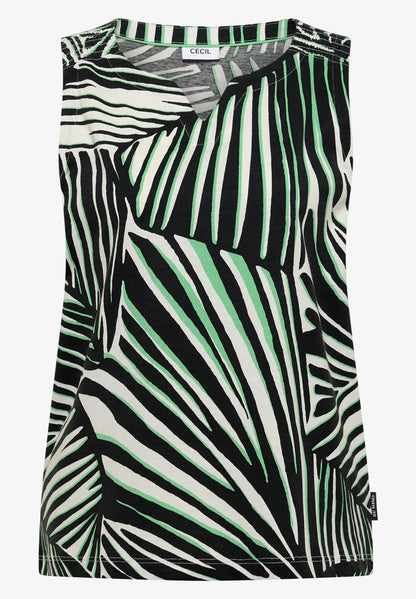Sleeveless Tropical Print Cotton Top