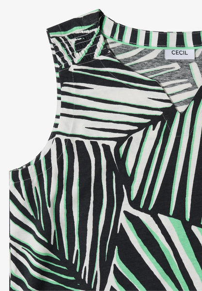Sleeveless Tropical Print Cotton Top