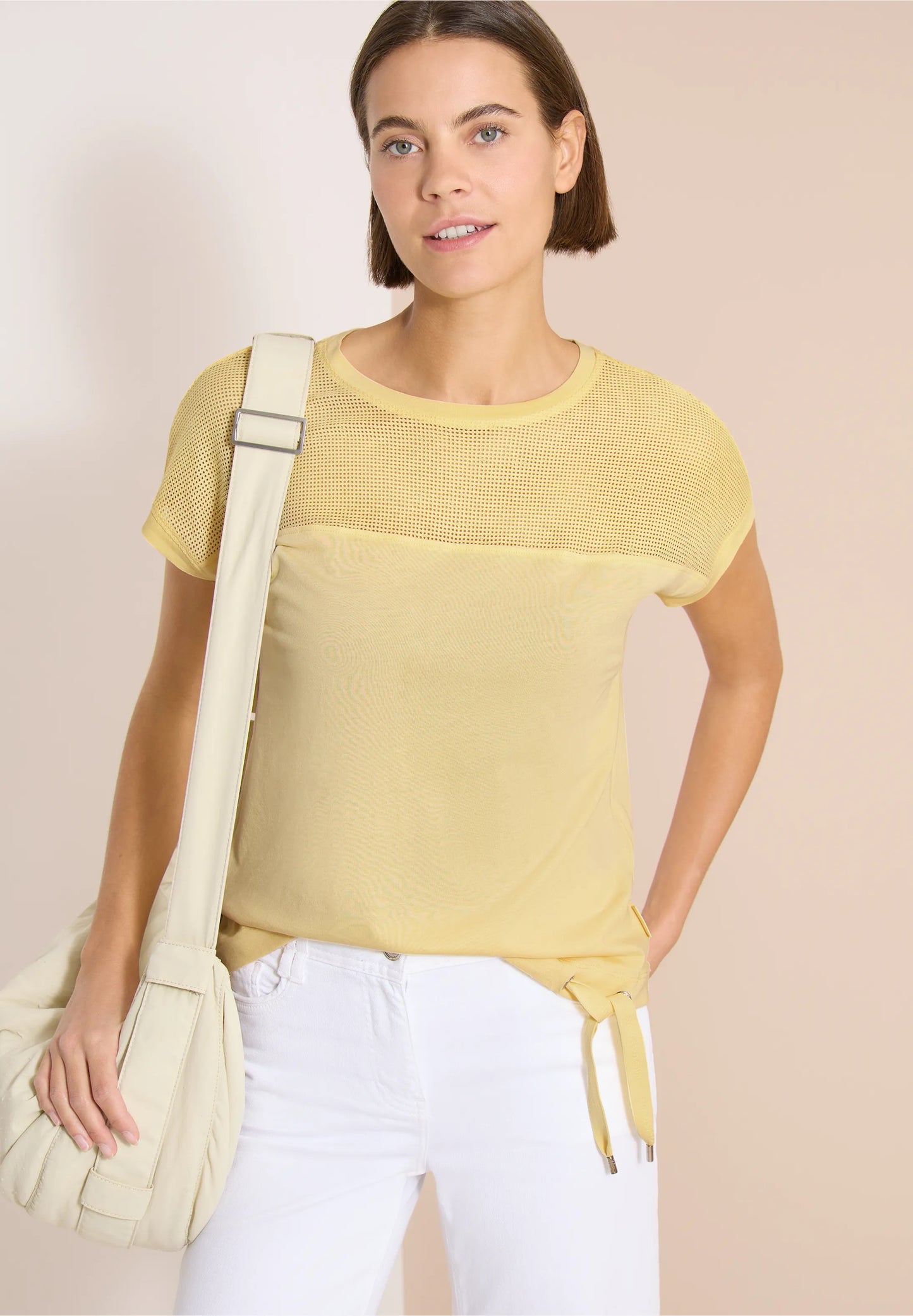 Mesh Detail Top with Drawstring Hem