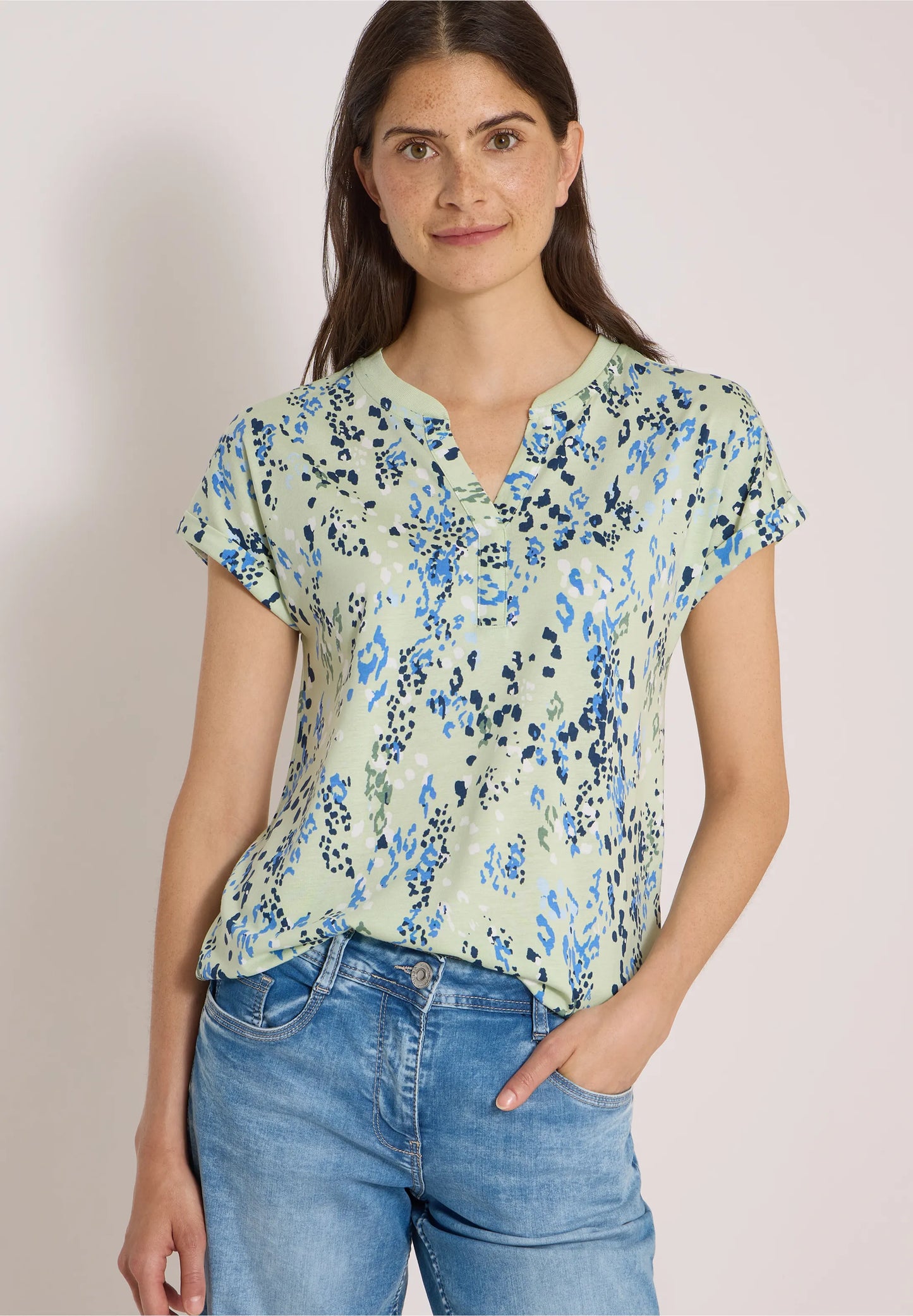 Printed Split Neck T-Shirt