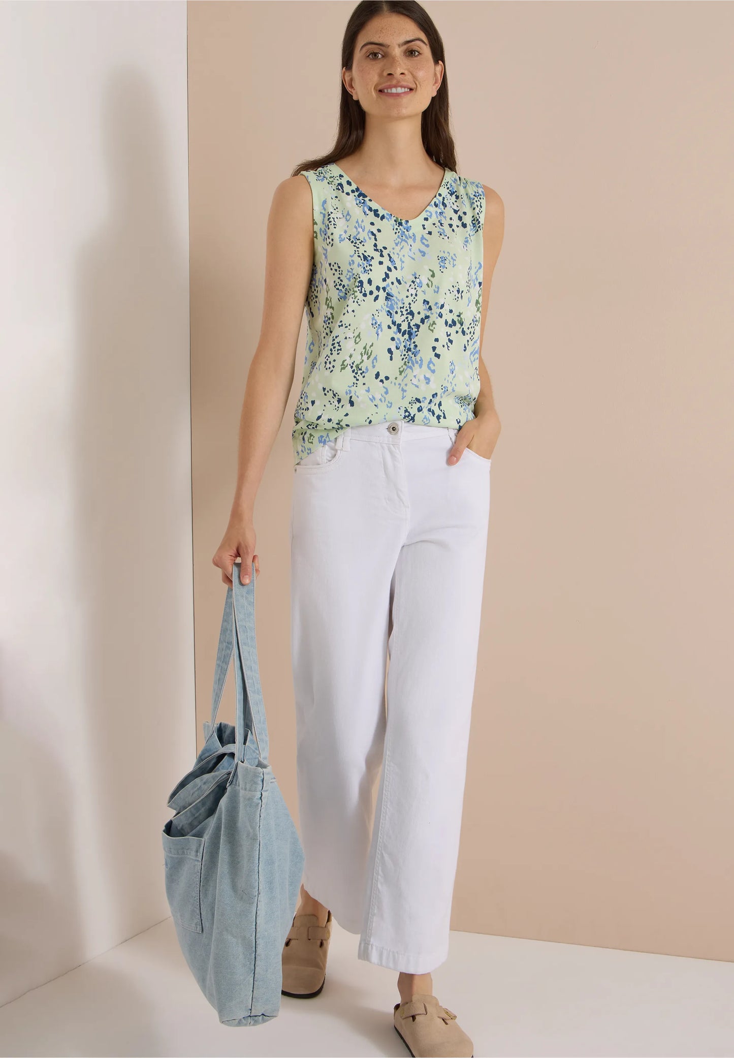 Printed Sleeveless Jersey Top, Mint
