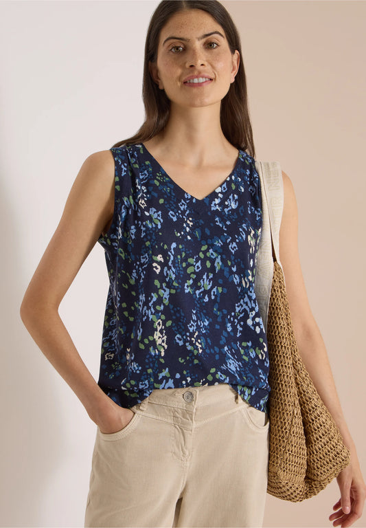 Printed Sleeveless Jersey Top, Navy