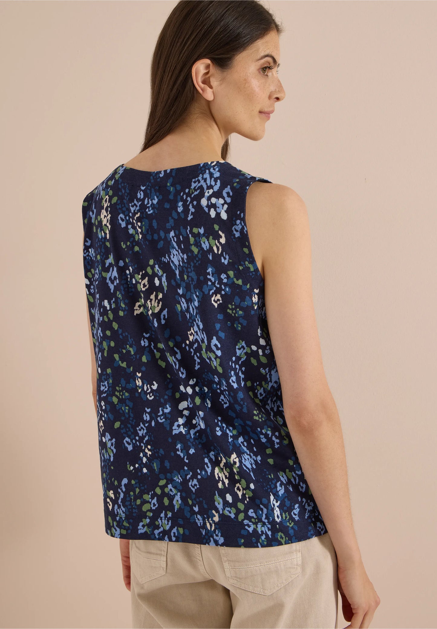 Printed Sleeveless Jersey Top, Navy