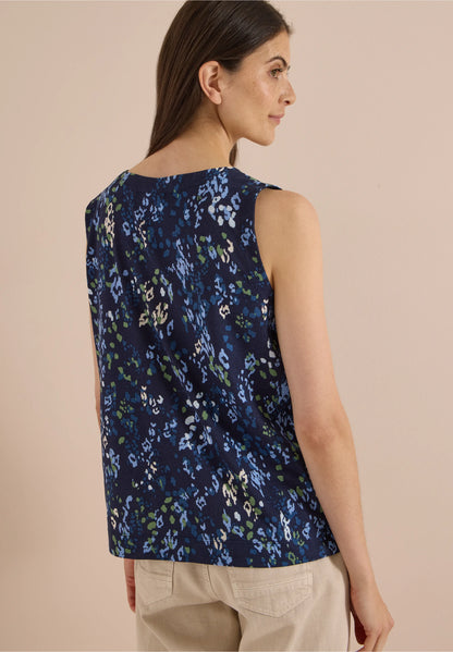 Printed Sleeveless Jersey Top, Navy