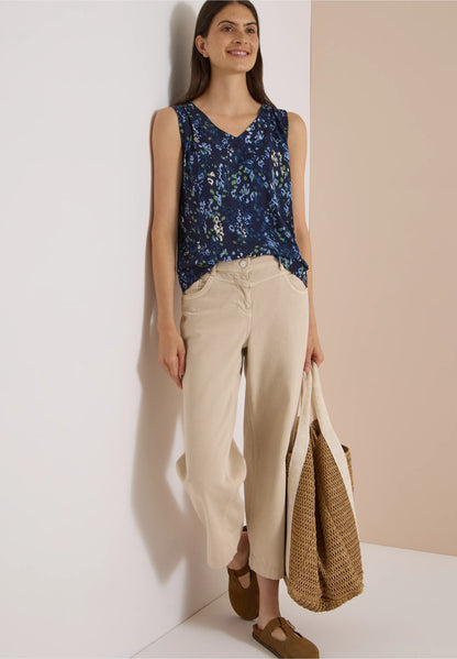 Printed Sleeveless Jersey Top, Navy