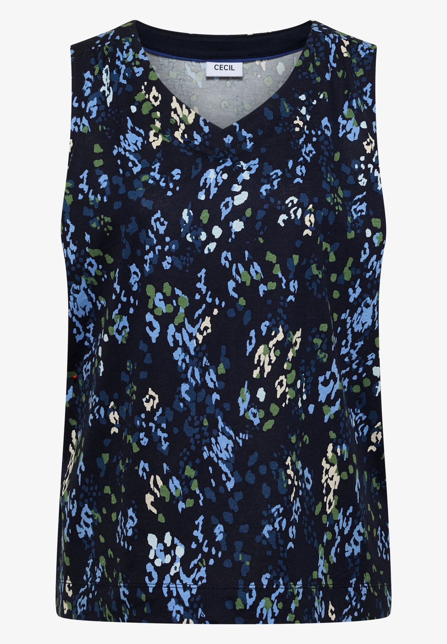 Printed Sleeveless Jersey Top, Navy