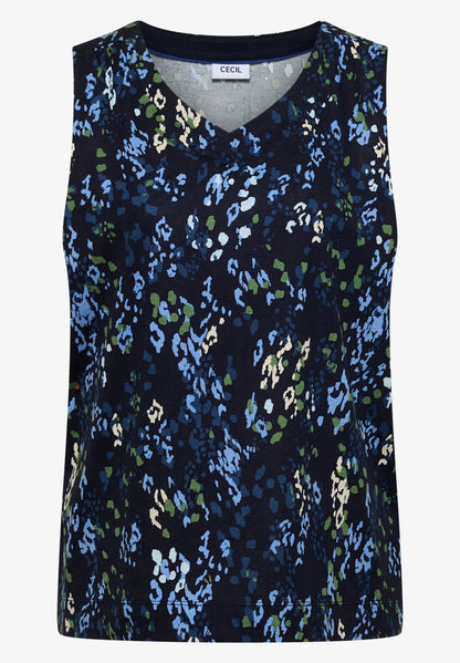 Printed Sleeveless Jersey Top, Navy