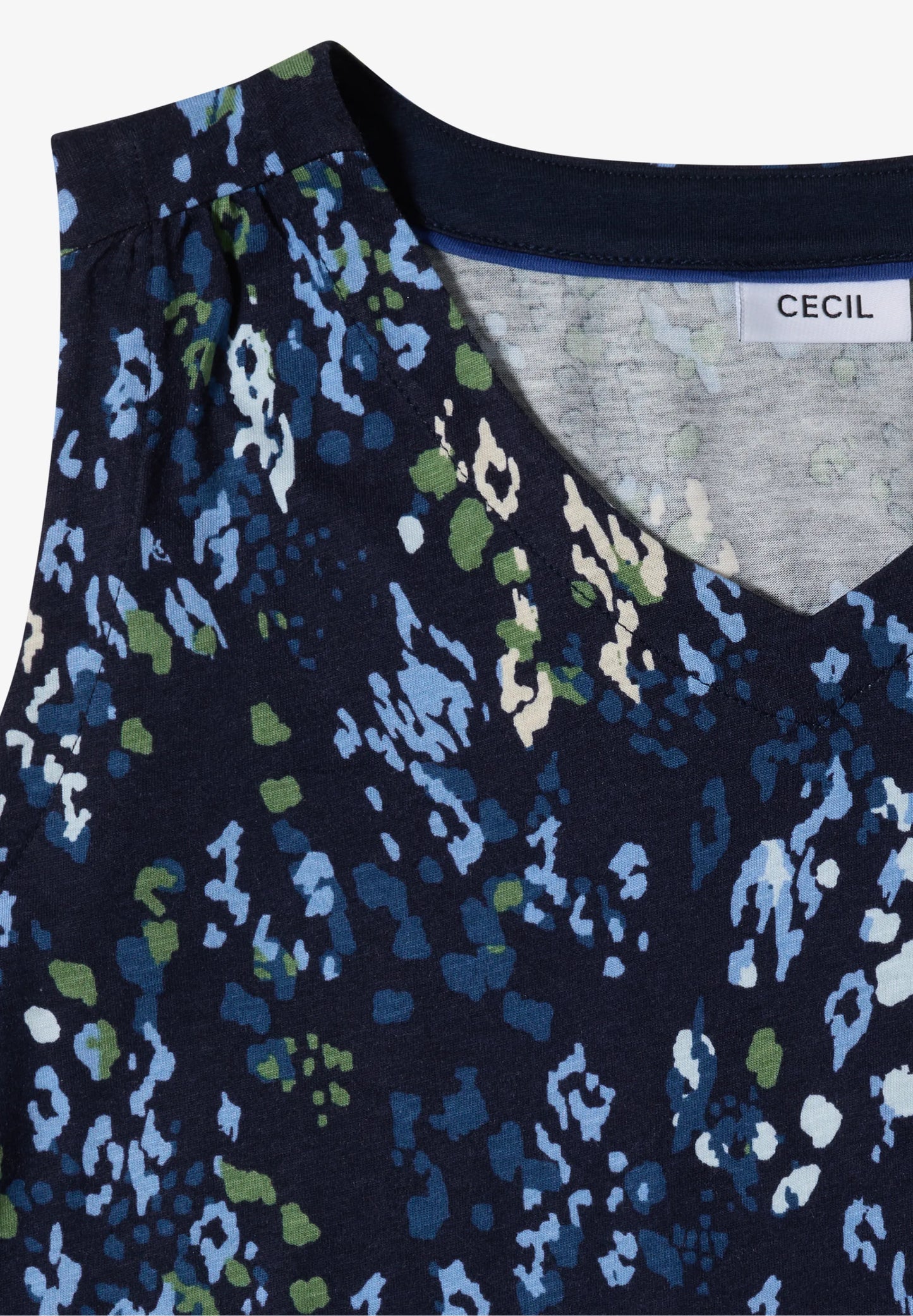Printed Sleeveless Jersey Top, Navy