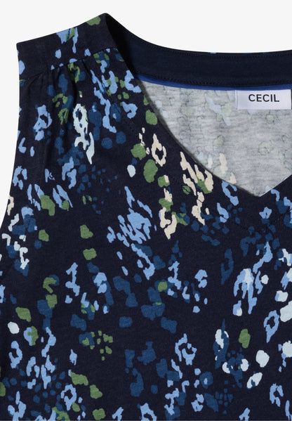 Printed Sleeveless Jersey Top, Navy