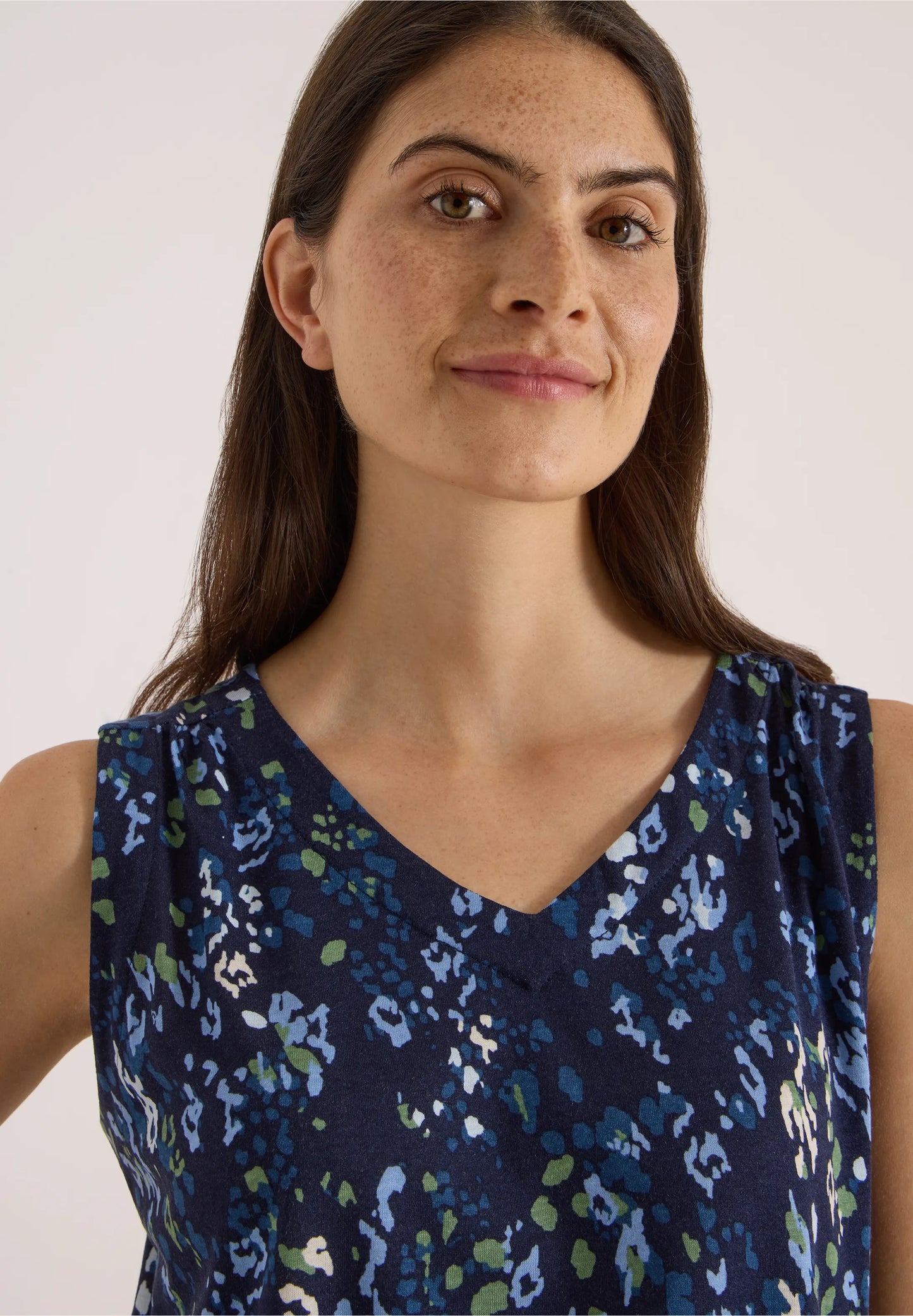 Printed Sleeveless Jersey Top, Navy