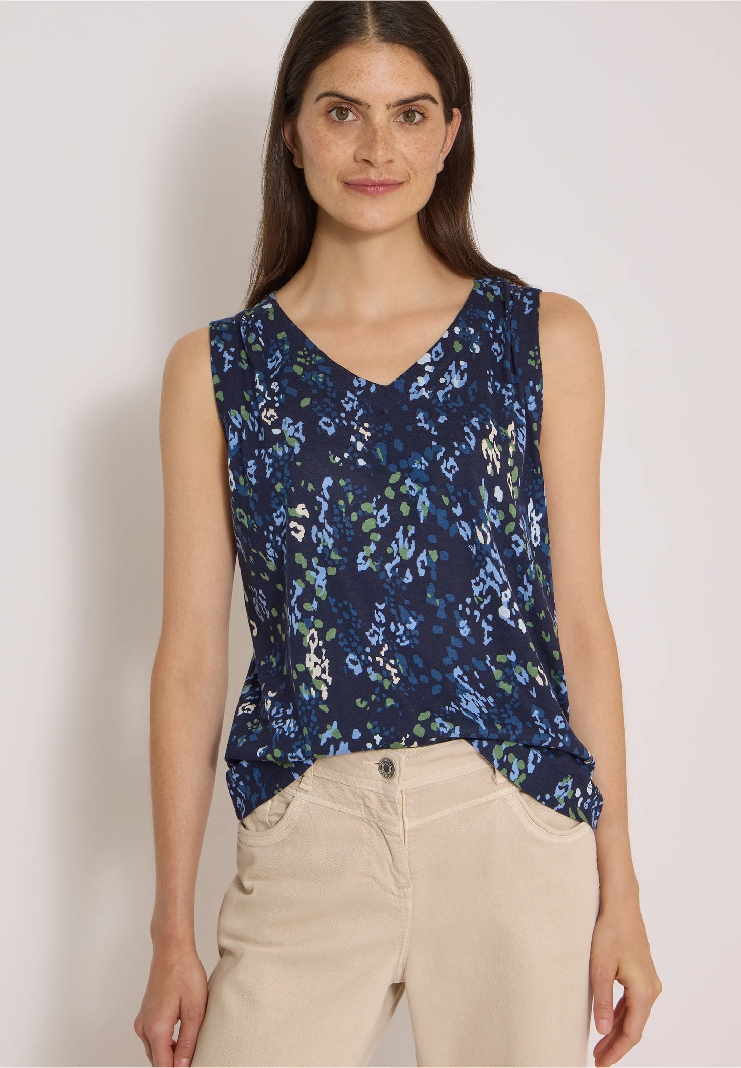Printed Sleeveless Jersey Top, Navy