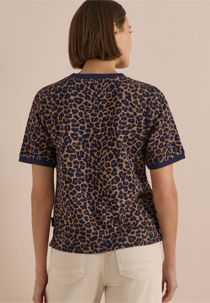 Leopard Print Jersey T-Shirt, Brown/Navy