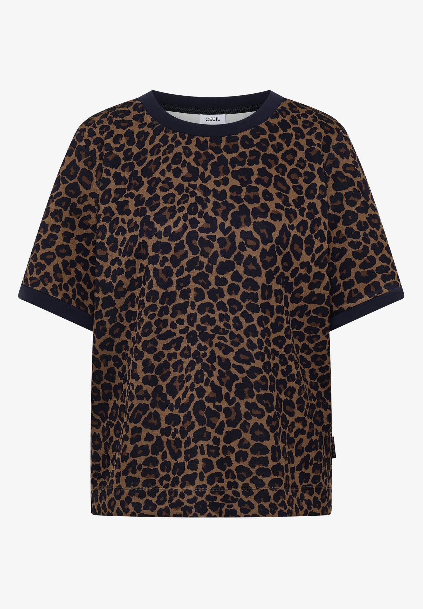 Leopard Print Jersey T-Shirt, Brown/Navy