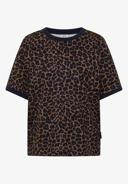 Leopard Print Jersey T-Shirt, Brown/Navy