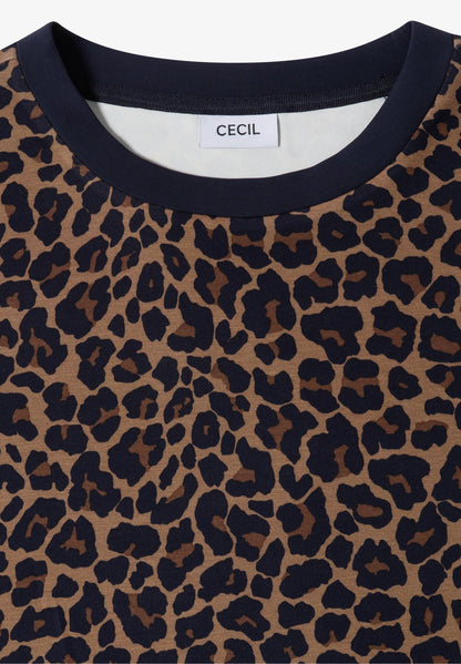 Leopard Print Jersey T-Shirt, Brown/Navy