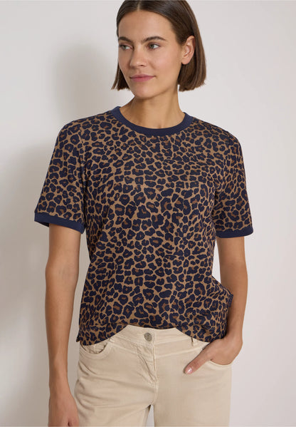 Leopard Print Jersey T-Shirt, Brown/Navy
