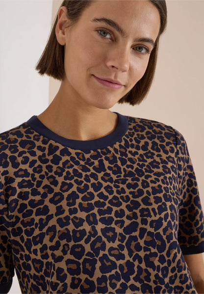 Leopard Print Jersey T-Shirt, Brown/Navy